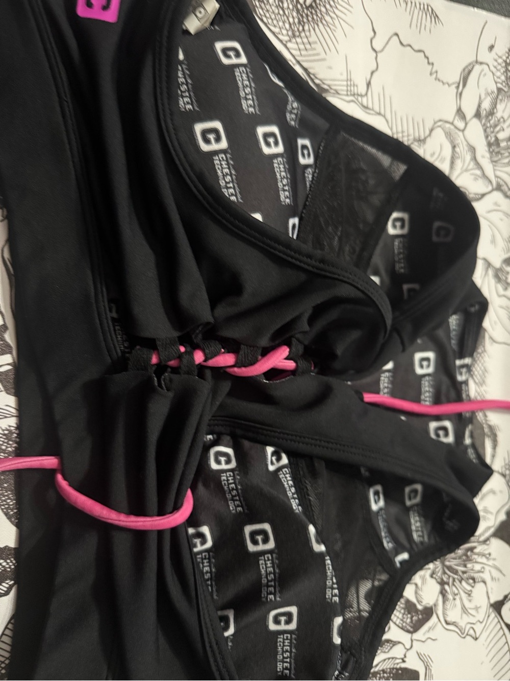 The Chestee Black Bikini Top with Pink Drawstring
